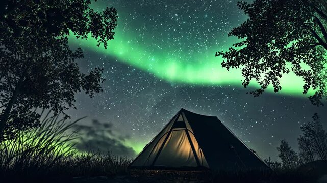 camping at night in the mountains