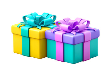 Fototapeta premium 3D rendering of colorful gift boxes with ribbons, Colorful gift boxes with ribbons and bows isolated on a transparent background