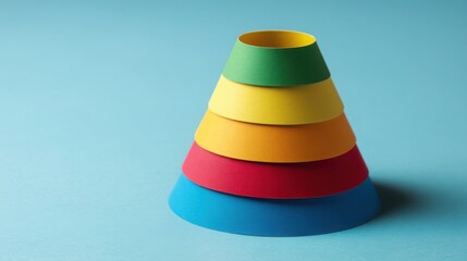 Stack of colorful paper cones demonstrating sales funnel icon concept representing customer journey and engagement