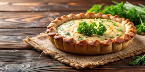 Karelian Pie with Rice Filling on Wooden Table