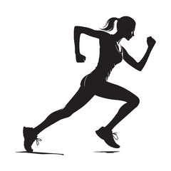 Jogging Woman Silhouette Vector | Female Running Pose Illustration on White Background