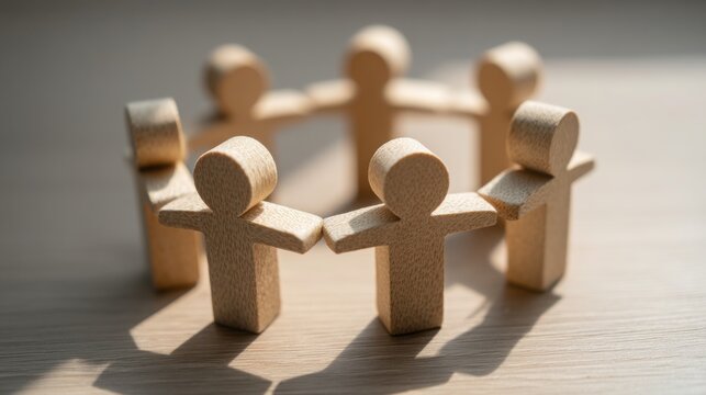 Group of wooden figures representing a shared vision framework in a strategic layout for team collaboration and success