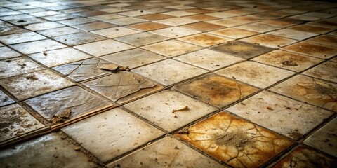 Dirt covered tile floor with old grout and cracks