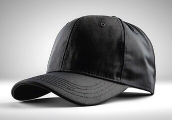 Black baseball cap mockup with smooth finish on gradient background

