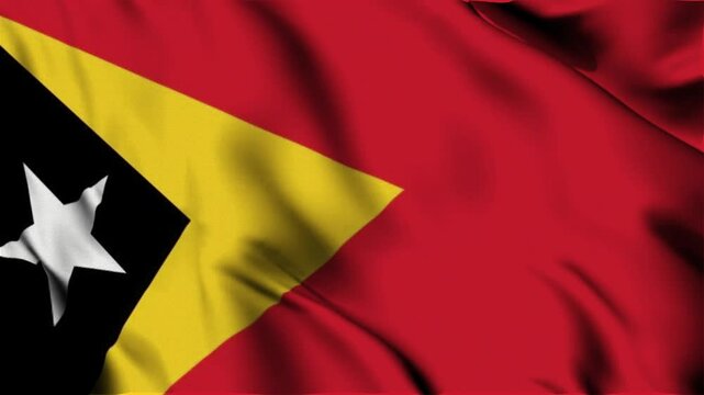 3D animation of the national flag of East Timor waving in slow motion. Close-up view with realistic fabric texture in 4K resolution. Ideal for Independence Day, patriotic videos.