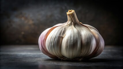 Close-up of garlic head on dark background
