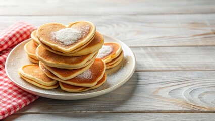 Fluffy heart-shaped pancakes on a plate
