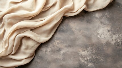 Beige fabric draped on textured surface