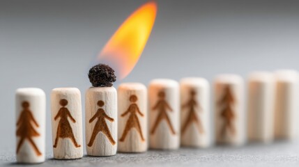 Burning match passed between a group of people symbolizing the torch of succession planning and leadership transition concept