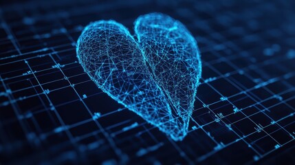Digital heart illustration in blue tones.