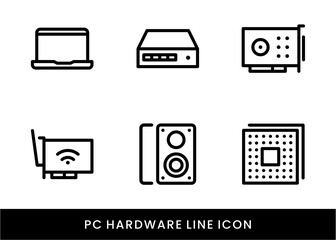 Computer Hardware Line Icon Set Device, Technology, PC Components, Server, and Electronics icon