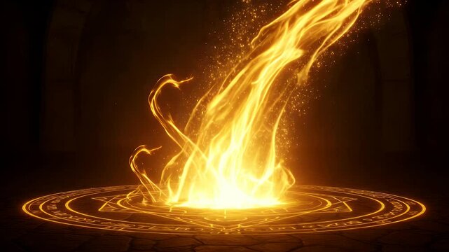Golden magic energy erupting from a mystical circle