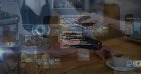 Image of cityscape over senior caucasian woman using smartphone