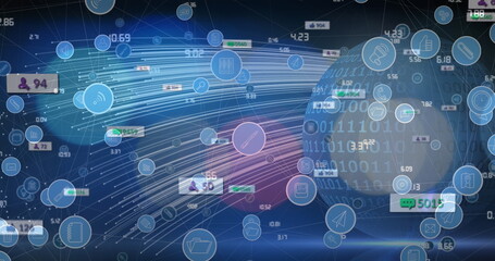 Image of network of connections with icons over data processing