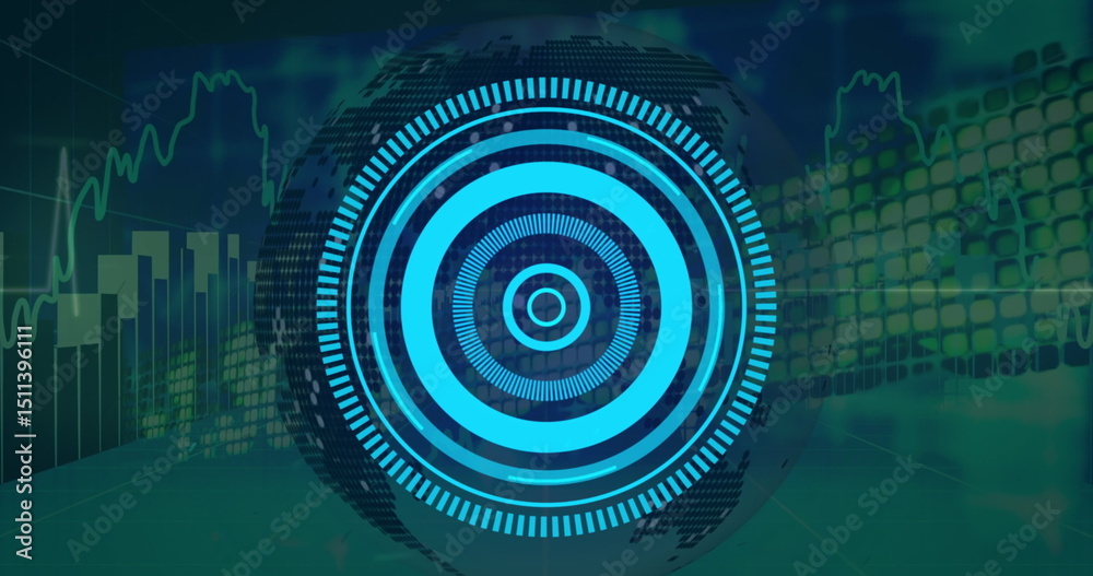 Poster image of scope scanning over globe and data processing on black background