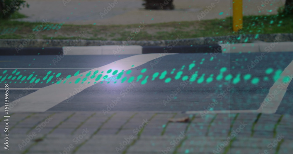 Poster multiple changing numbers and data processing over time-lapse of city traffic