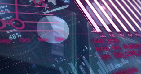 Image of financial data processing on black background