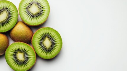 Fresh Kiwi Fruit Halves on White Background, Healthy ,Vegan