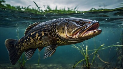 Snakehead fish swimming underwater wildlife photography