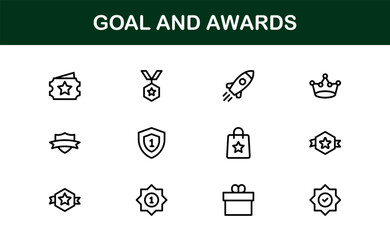 Goal and Awards Icon Set Representing Achievement, Medal, Trophy, Target, and Success Concepts in a Minimal, Vector-Based Stock-Friendly Design