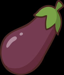 Cartoon Purple Eggplant with Green Stem