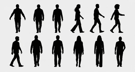 Silhouette of People Walking and Standing | Diverse Group of Figures for Design Elements, Architectural Plans, and Crowd Illustrations