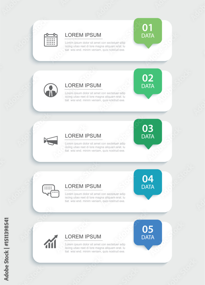 Wall mural 5 data infographics tab paper index template. illustration abstract background.