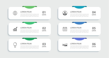 6 data infographics rectangle tab index template. Illustration business abstract background.