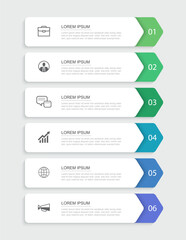 6 data infographics rectangle tab index template. Illustration business abstract background.
