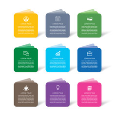 9 data infographics paper book template. Illustration business abstract background.