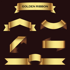 Set of gold ribbon banners template design. Luxury ribbons isolated on black background. vector	