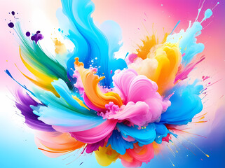 Fototapeta premium Colorful Holi Festival Background with Powder Paint Splash, Indian Spring Celebration Vector Design, Traditional Hindu Culture Illustration.