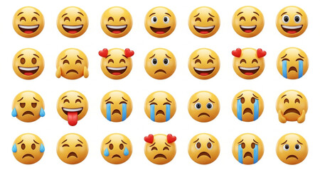 Emoji Face Icons Collection with Various Emotional Expressions | Diverse Emoticons for Social Media, Communication, and User Interface Design
