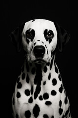 Retrato de cachorro d&aacute;lmata em fundo preto