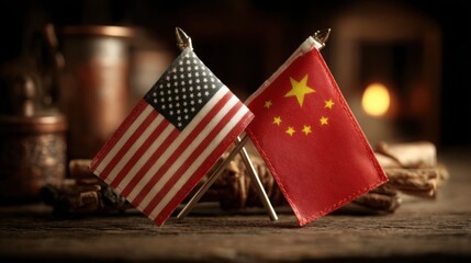 Two national flags illustrating usa china export market growth potential for international trade strategies