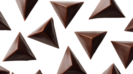 Chocolate pyramid shapes on a white isolated background.