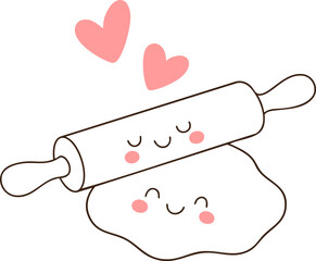Cute rolling pin with dough and hearts, perfect for kitchen lovers