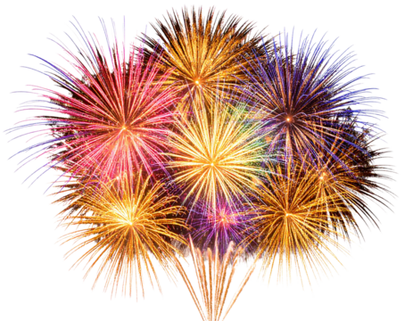 Abstract Fireworks Explosion with Multicolored Light Trails and Bokeh Effect, Isolated on Transparent Background