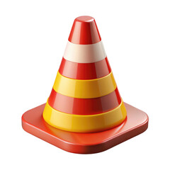 Fototapeta premium Traffic Cone Icon with Red and Yellow Stripes on Square Base 3d icon in cartoon plastic style minimal isolated on transparent white background, clipping path