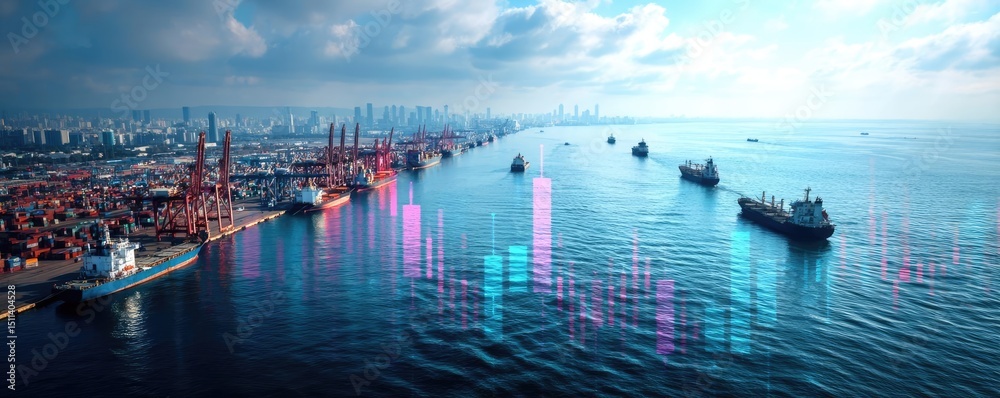 Aufkleber petroleum economy influence fossil refinery and crude market concept. aerial view of cargo ships in 
