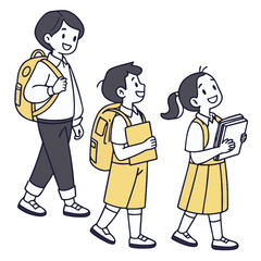 A student greeting his teacher with a smile in a friendly park setting under trees.