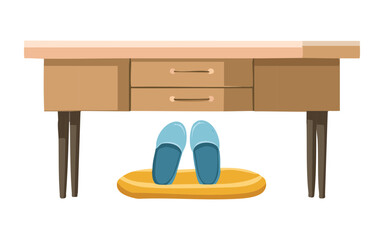 Wooden Desk Yellow Slippers Illustration