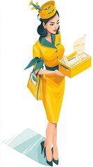 Retro woman holding a yellow box
