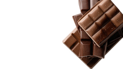 Delicious chocolate bars stacked on a white isolate background.