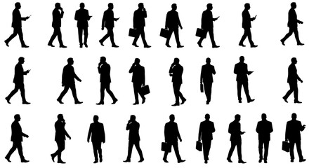 Fototapeta premium Collection of Silhouettes Businessmen Walking and Talking on Phones, Diverse Poses