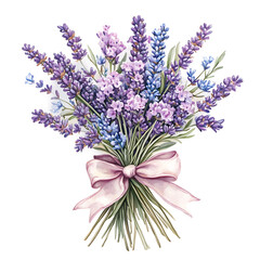 Obraz premium Watercolor Lavender Flower Bouquet Hand Drawn Collection Design for Invitation Template