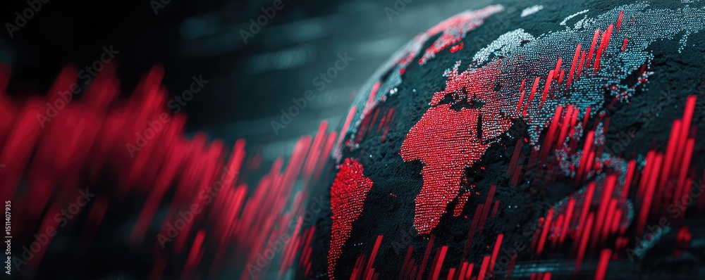 Poster Global energy crisis and crude market forecast with inflation trends concept. Abstract globe with digital data and trending analysis visuals.