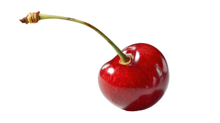 Fresh cherry with green stem on a white isolated background.