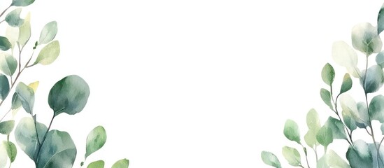 Green leafy floral frame design with spring nature elements