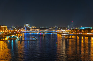 Fototapeta premium Krymsky Bridge or Crimean Bridge in Moscow at summer night